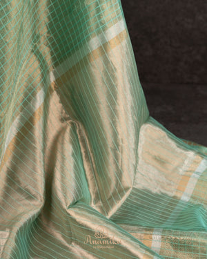 Green tissue soft silk saree with checkered design