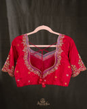 Pink Gadwal tissue saree with a contrast red border