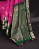 Kanchipattu saree in the most beautiful festive colors of hot pink and green