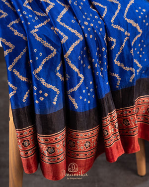 Beautiful blue and black Bandini gaji silk saree with ajrak border and blouse