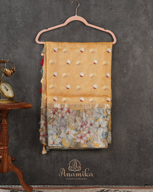 Yellow Organza Saree with Floral Printed Border