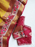 Mustard kanjeevaram saree in mustard with thread work border
