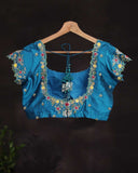 Dark blue blouse with intricate cutwork embroidery