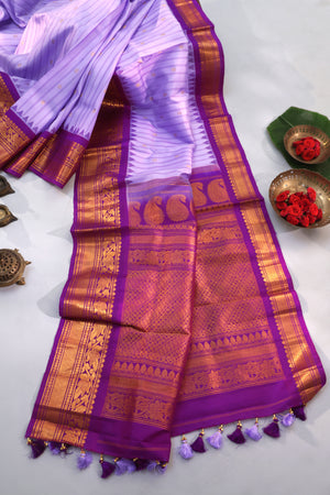 Timeless Gadwal Pattu saree in lavender and plum combo