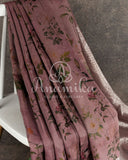 Light brown pure silk saree with kalamkari print and kanchi border