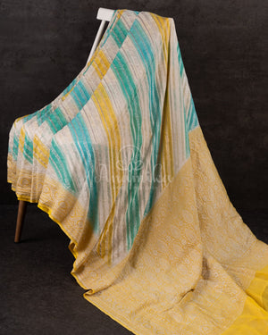 Banarasi Georgette saree in a beautiful shade of blue and yellow