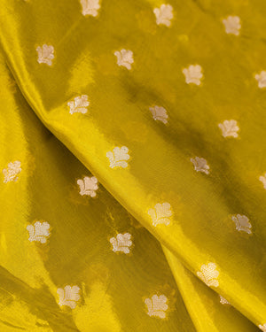 Mustard yellow organza saree with a contrast orange blouse