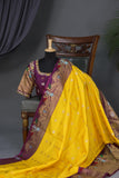 Yellow and Purple Gadwal Saree