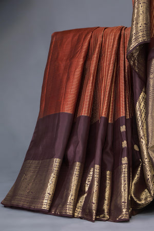 Kanjeevaram Saree in Plum with burnt orange combo