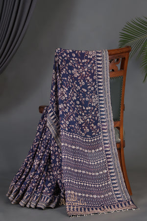 Mid night Blue Georgette saree with full sleeves blouse