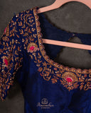 Kanchipattu saree in lovely rose pink shade with a contrast dark blue border