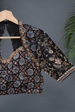 Black Ajrak blouse with intricately designed handwork