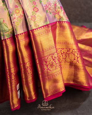 A  meenakari kanjeevaram saree in lavender and pink