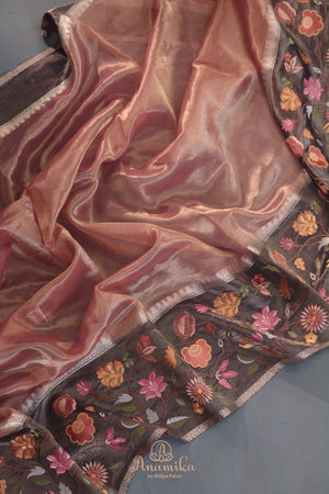 Banarasi tissue saree in luxurious rose gold shade