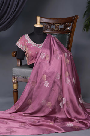 Mashru crepe silk saree in pink