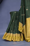 Soft Silk Pattu - Color play at its finest - Bottle Green/Yellow