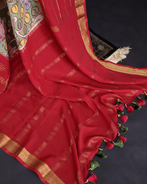 Kalamkari print on mysore crepe silk saree