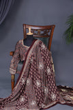 Earthy brown ajrak saree with swaroski stone work