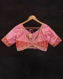 Lovely peach pink blouse with red patch work embroidery