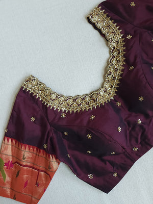 Pure Paithani silk Blouse in Maroon