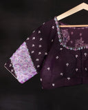 Stunning combo of brown and lavender Kanchipattu saree