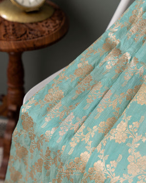 Pastel Blue banarasi silk saree with contrast off white work blouse