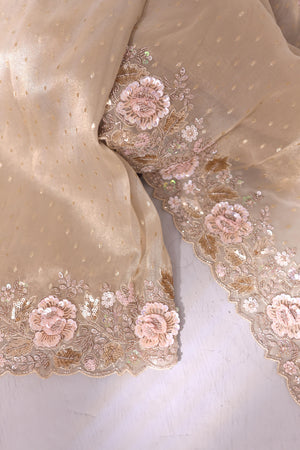 Brocade tissue georgette sarees with intricately embroidered border