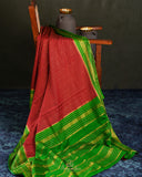 Mysore crepe silk saree in a lovely color combo of red and green