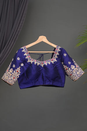 Royal Blue blouse with intricately designed hand work