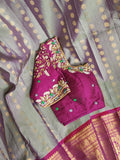 Light grey Gadwal Kanchi saree