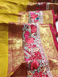 Mustard kanjeevaram saree in mustard with thread work border
