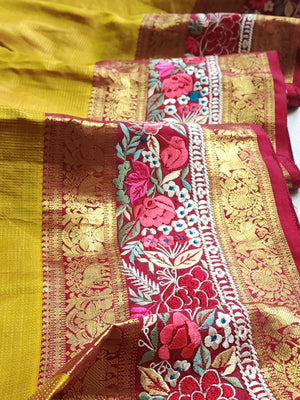 Mustard kanjeevaram saree in mustard with thread work border