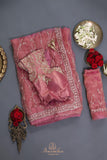 Blush pink cocktail saree with sequins work