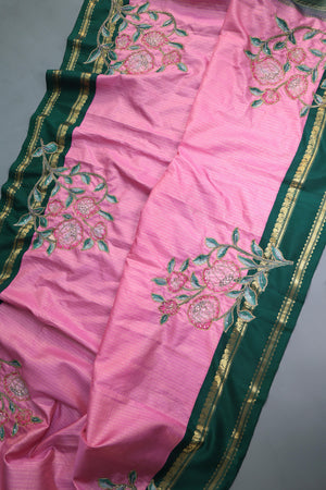 Timeless Gadwal saree with floral appliqué work