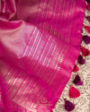 Unique kanjeevaram in lilac with a stunning floral pink border