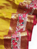 Mustard kanjeevaram saree in mustard with thread work border
