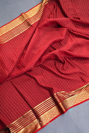 Classic red and regal gold mysore crepe silk saree
