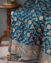 Dark Blue Banarasi Silk Saree with contrast maroon red blouse