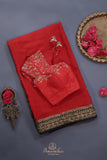 The most trending red and black mysore crepe silk saree