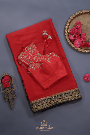 The most trending red and black mysore crepe silk saree