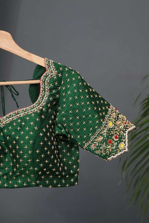 Dark green blouse with heavy embroidery work