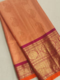 Peach Gadwal Kanchi saree with plain border