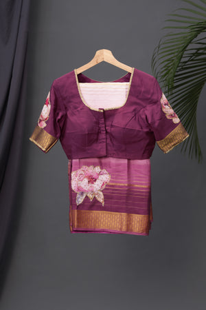 Pure mysore crepe silk saree with floral appliq work