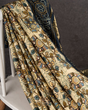 Modal Satin saree with kalamkari print
