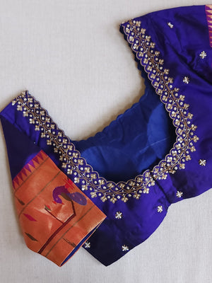 Pure Paithani silk Blouse in Royal Blue