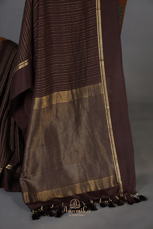 Rich chocolate brown shade mysore crepe silk saree