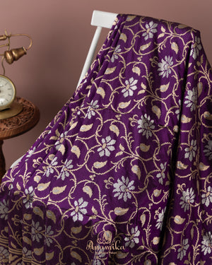 Purple Banarasi Saree with gold and silver weaving