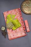 Beautiful Banarasi Silk Saree in peach and green combo