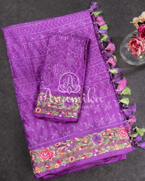 Lilac Ikkat Silk Saree with embroidered border