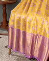 Lovely pastel yellow and lavender kanjeevaram saree